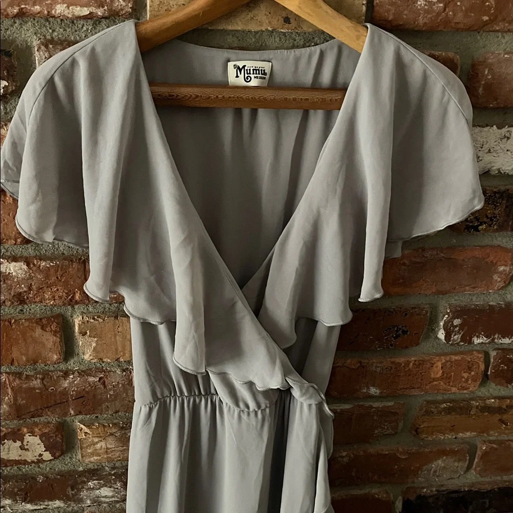Show Me Your MuMu Light Gray Asymmetrical Dress Flowy Ankle Length Dress Size M - Picture 4 of 9